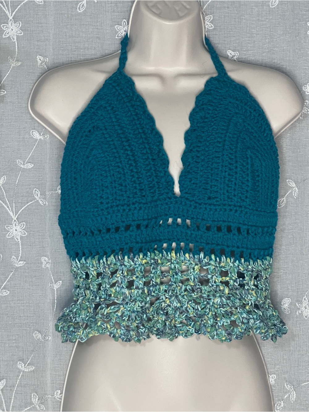 Handmade Crochet Halter Crop Top Large XL Boho Festival Beachwear